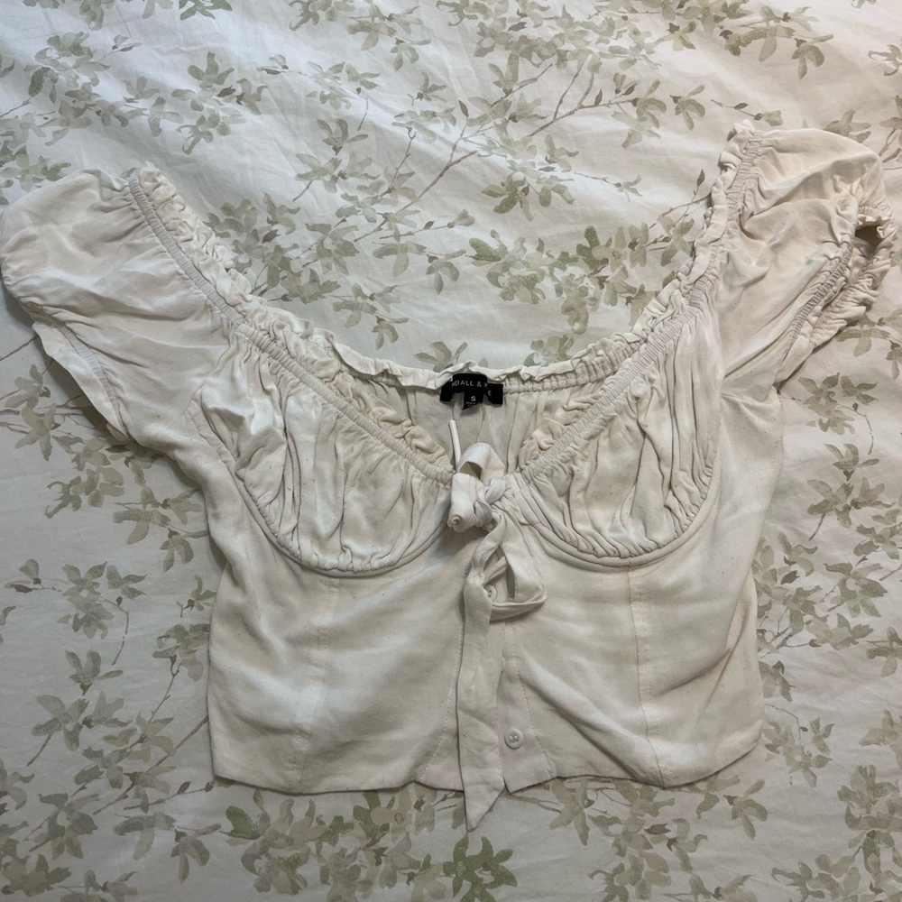 Kendall & Kylie Cream Crop Blouse with Tie Front